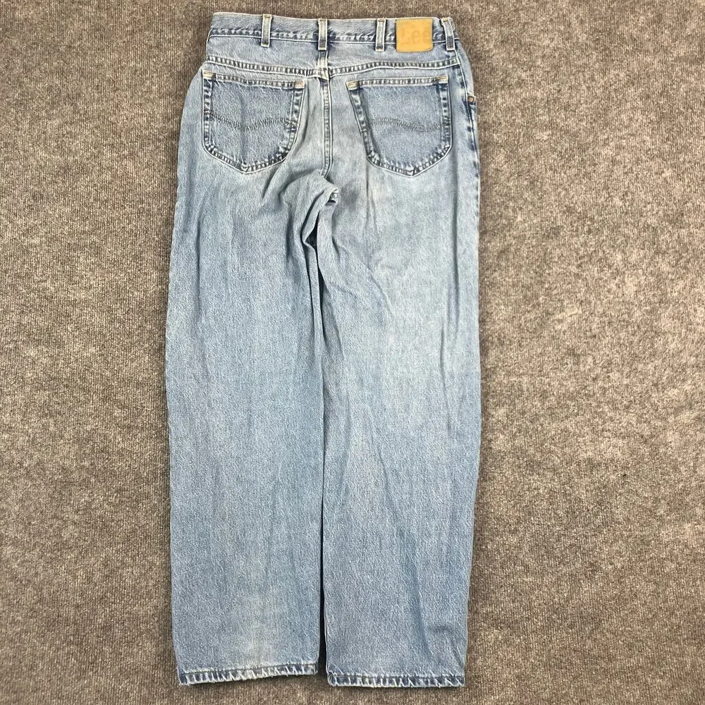 Vintage Lee Mens 34x30 Light Wash Distressed Relaxed Fit Straight Leg‎ Jeans